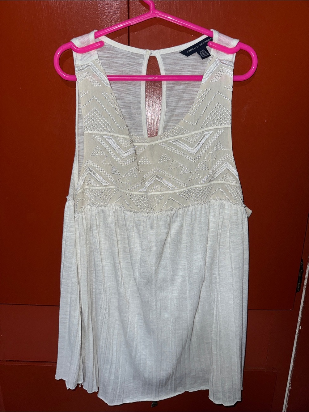 American Eagle Outfitters Cream Embroidered Sleeveless Top